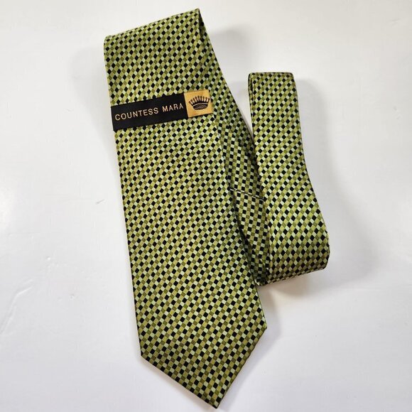 Countess Mara Men's Necktie New 100% Silk Green Black Handmade 57" x 3.5" - Picture 2 of 7